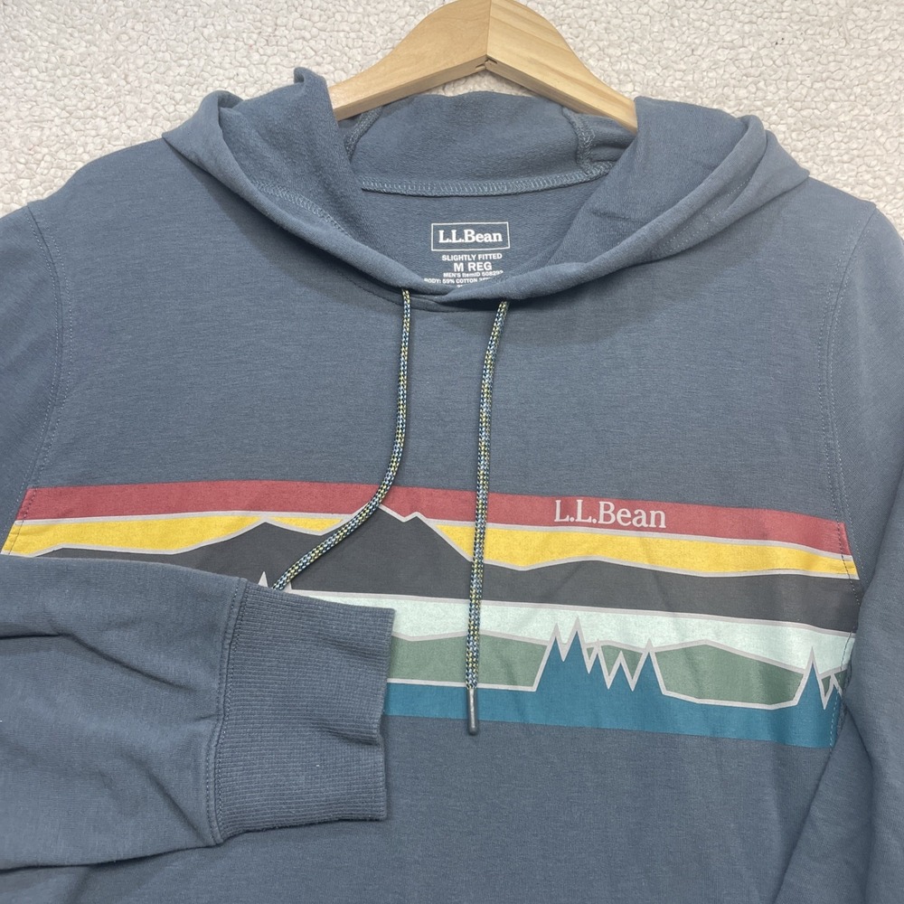 L.L.Bean Hoodie Mens M Blue Mountain Graphic Pullover 508293 Slightly Fitted